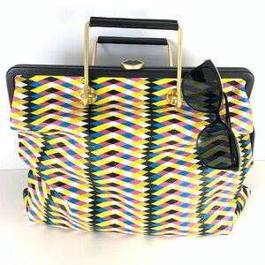 Lulu Guinness Alice Leather Tote - Geometric Top-Handle Bag - Multicolor